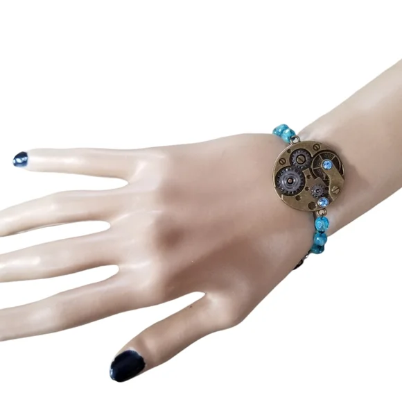 Hand Crafted Steam Punk Pendant Rosary Chain Crystal Beaded Bracelet - Picture 5 of 8